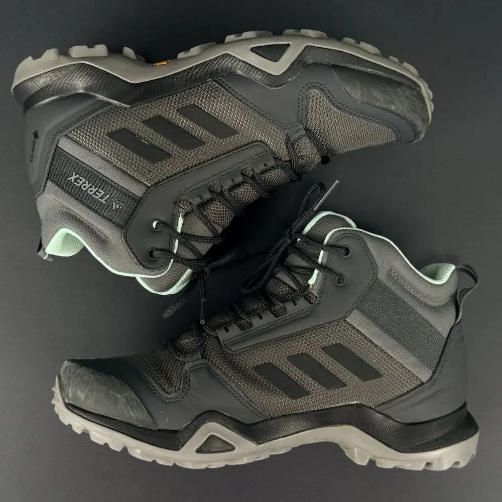 Adidas Terrex AX3 Mid GTX Women’s 8.5 Gray Mint Hiking Trail Boots Gore-Tex